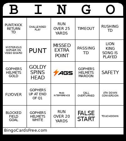 Gopher Football Bingo Card