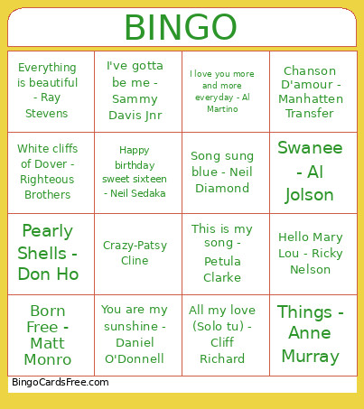 Gosford Bingo Card