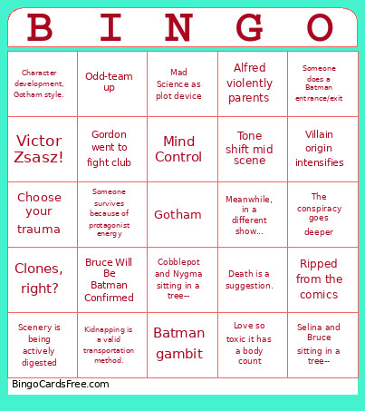 Gotham Season 3 Bingo Card