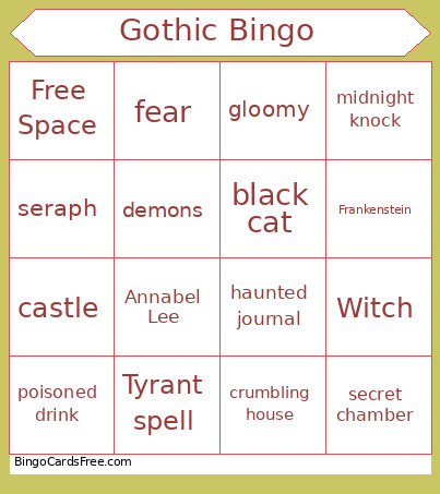 Gothic Bingo Card