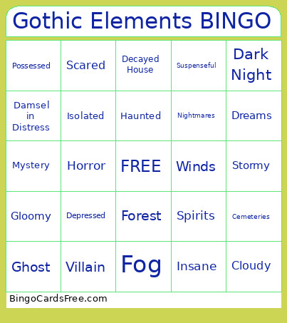 Gothic Elements Bingo Card