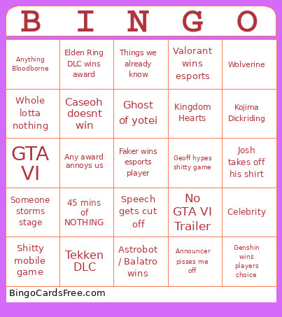 GOTY!!! Bingo Card