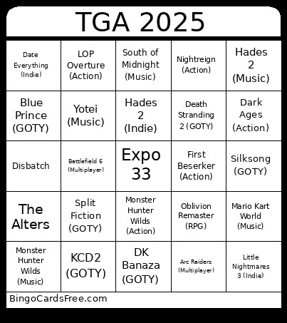 GOTY 2025 Bingo Card