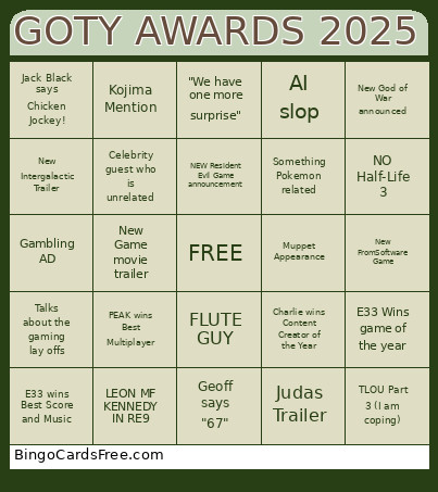 GOTY AWARDS 2025 Bingo Card