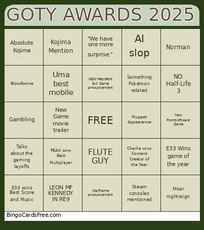 GOTY AWARDS 2025 Bingo Card