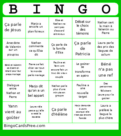 Gouter Bingo Card