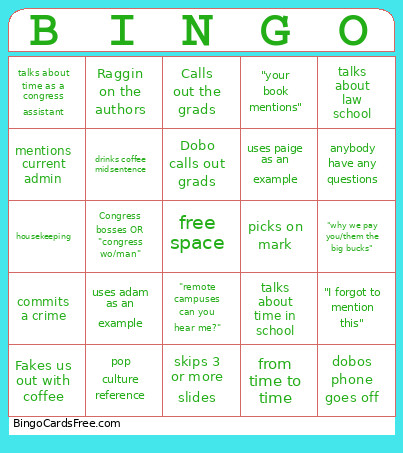 Gov Bingo Card