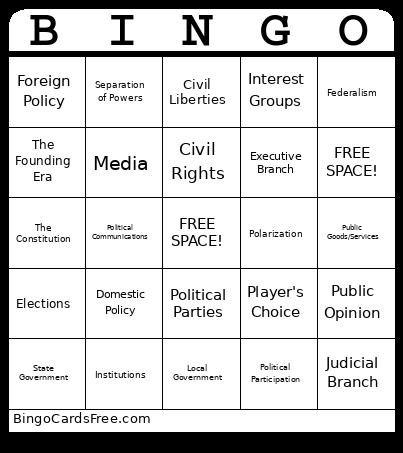 Government IRL Pt I Bingo Card