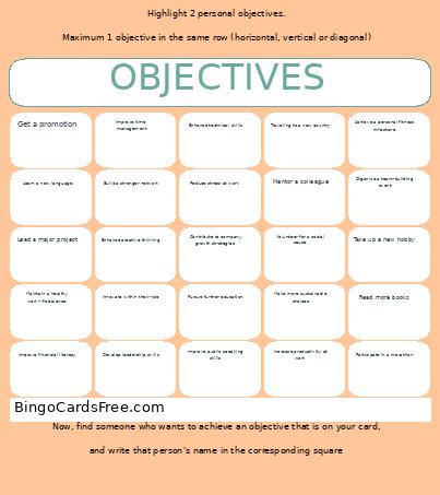 GPE Objectives Bingo Card
