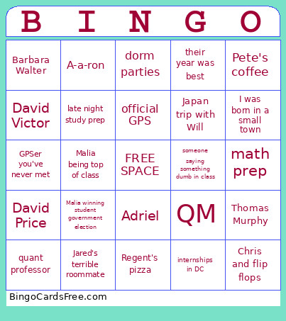 GPS Bingo Card