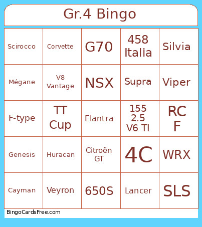 Gr.4 Bingo Card