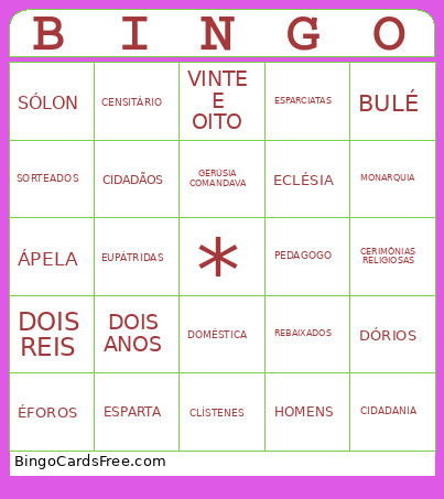 Grécia Antiga Bingo Card