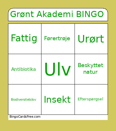 Grønt Akademi Bingo Card