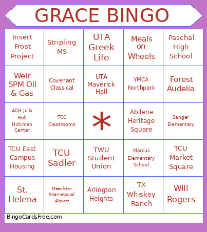 Grace Projects Bingo Card