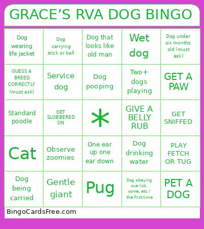 GRACE’S RVA DOG Bingo Card