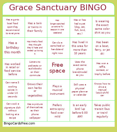 Grace Sanctuary Bingo Card
