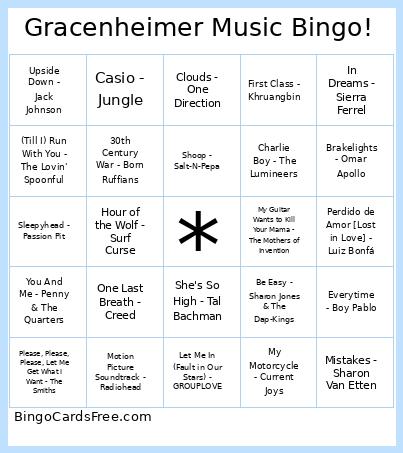 Gracenheimer Music ! Bingo Card