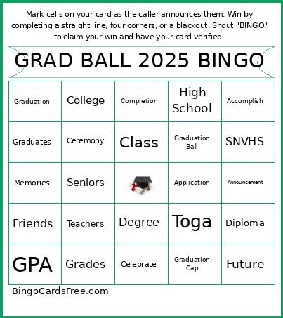 GRAD BALL 2025 Bingo Card