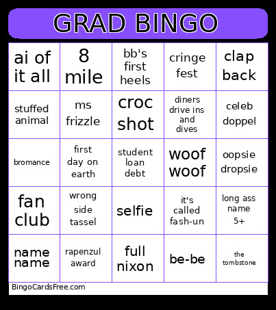 GRAD Bingo Card
