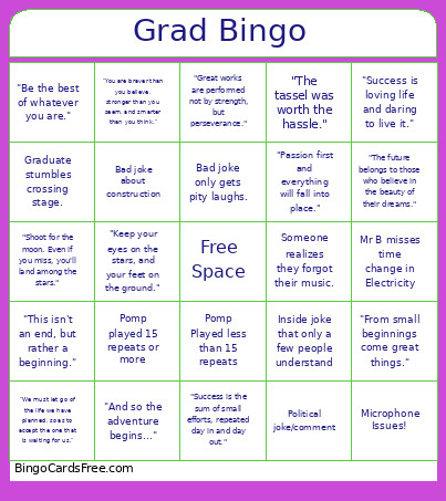 Grad Bingo Card