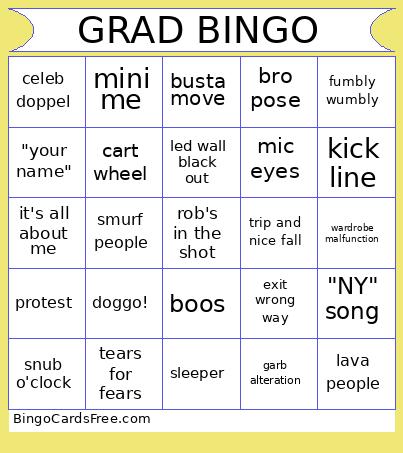 Grad Bingo Card