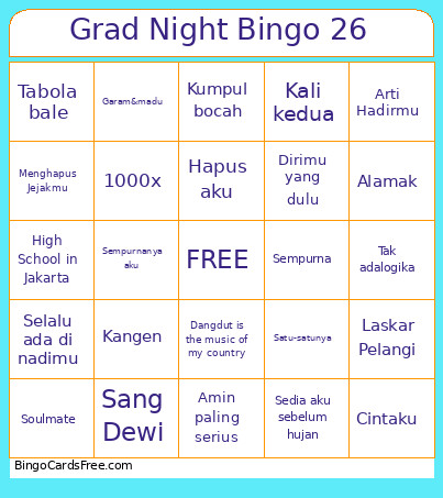 Grad Night 26 Bingo Card