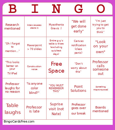Grad School Bingo Card