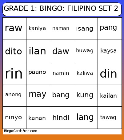 GRADE 1: : FILIPINO SET 2 Bingo Card
