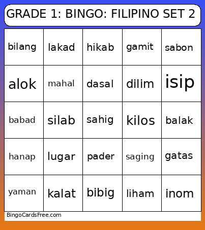 GRADE 1: : FILIPINO SET 2 Bingo Card
