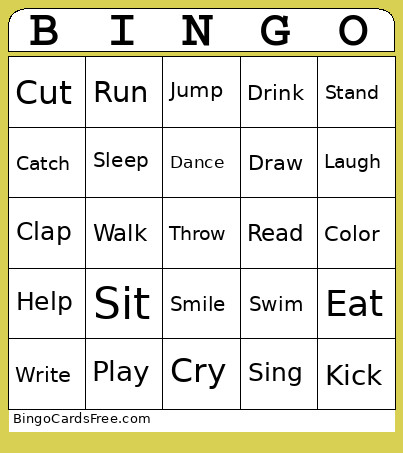 Grade 1 - Verbs Bingo Cards