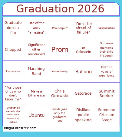 Graduation 2026 Bingo Card