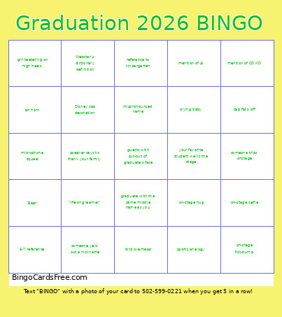 Graduation 2026 Bingo Card