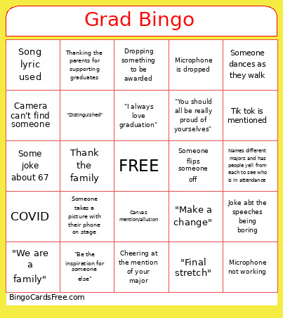 Graduation Bingo Card