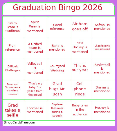 Graduation 2026 Bingo Card