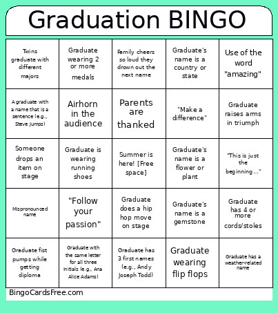 Graduation Bingo Card 2