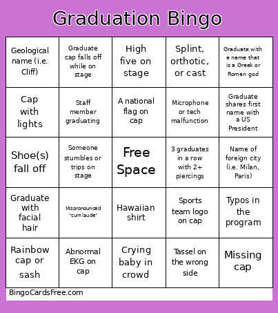 Graduation Bingo Card 2