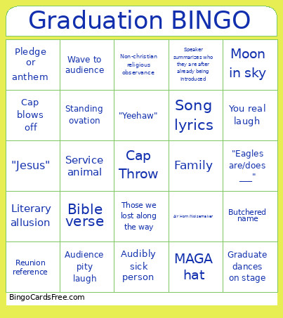 Graduation Bingo Card 2