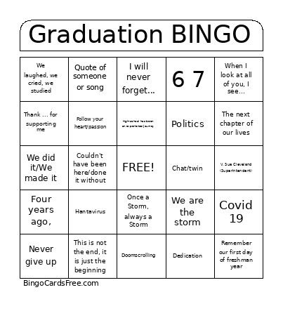 Graduation Bingo Card