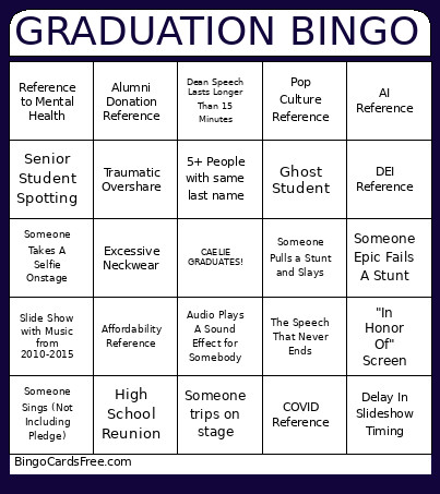 Graduation Bingo Card