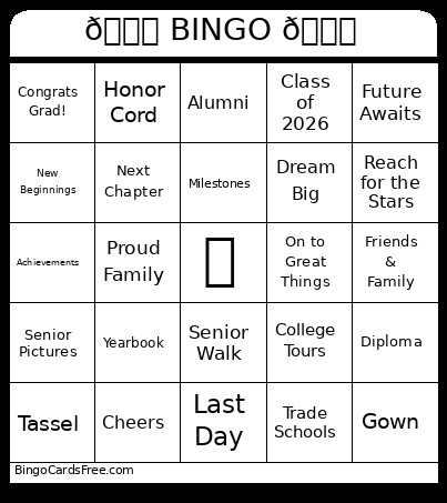 Graduation Bingo Card