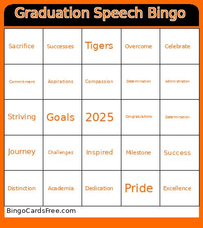 Graduation Speech Bingo Card