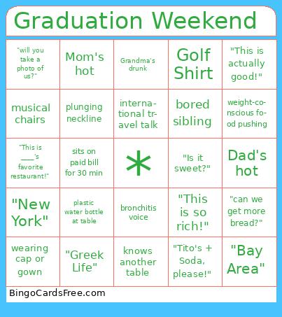 Graduation Weekend  Bingo