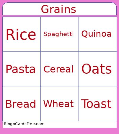 Grains Bingo Card