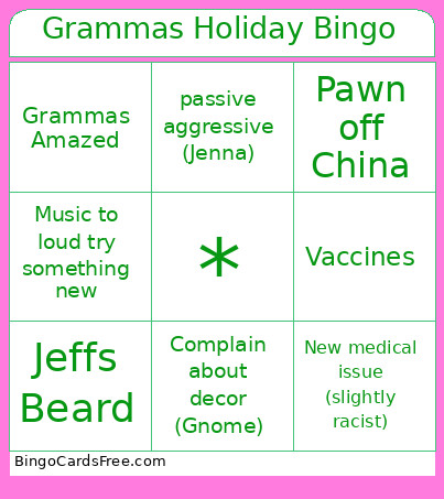 Grammas Holiday Bingo Card