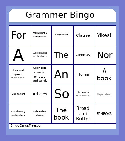Grammer Bingo Card