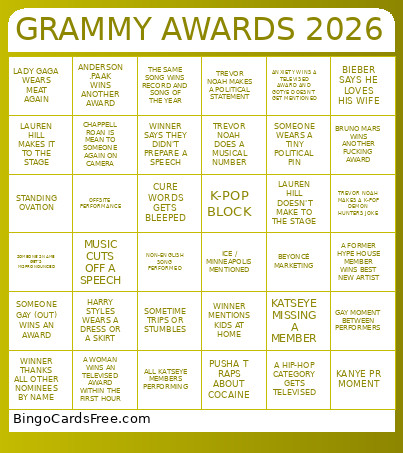 GRAMMY AWARDS 2026 Bingo Card