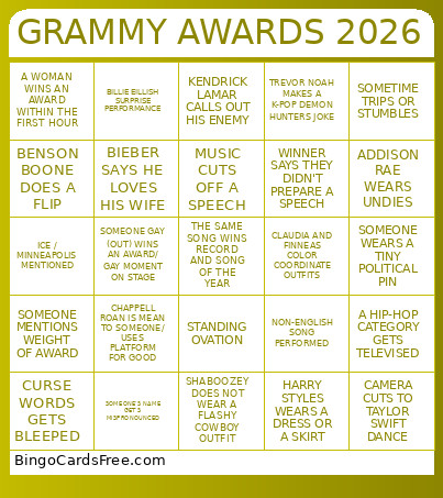 GRAMMY AWARDS 2026 Bingo Card
