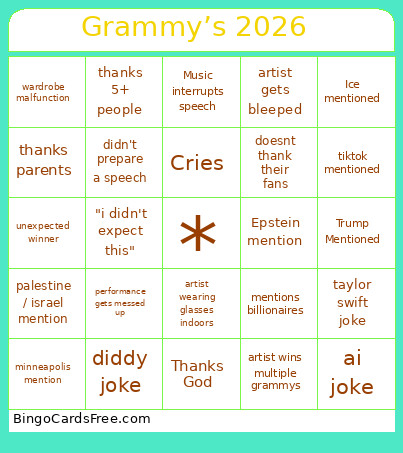 Grammy’s 2026 Bingo Card