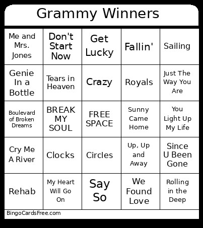 Grammy Winners Bingo Card