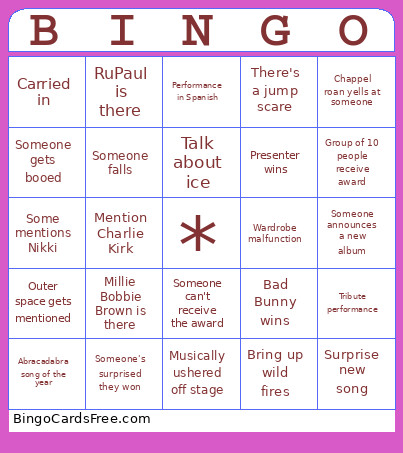 Grammys Bingo Card 2